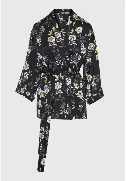 Jackets & Coats Funky-Buddha Women's Loose Fit Short All Over Printed Kimono Black Natural