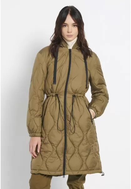 Funky-Buddha Jackets & Coats Women's Khaki Relaxed Fit Puffer Jacket With Detachable Hood Rapid
