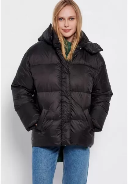 Jackets & Coats Women's Loose Fit Puffer Jacket With Hood Funky-Buddha Shop Black