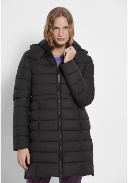 Long Fit Quilted Puffer Jacket Funky-Buddha Streamline Women's Jackets & Coats Black