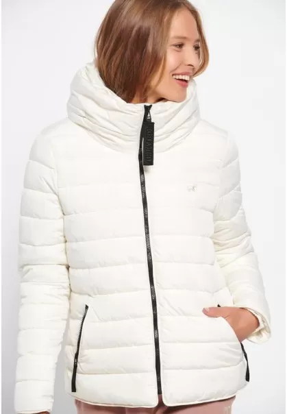 Women's Off White Funky-Buddha Low Cost Jackets & Coats Light Padded Jacket With Hidden Hood
