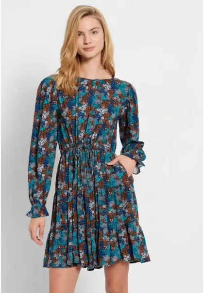 Dresses Funky-Buddha Trusted Viscose Floral Mini Dress Strong Blue Women's