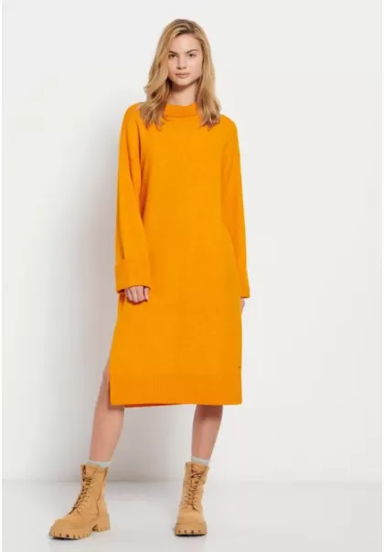 Midi Knitted Dress With Side Slits Premium Funky-Buddha Women's Pumpkin Dresses