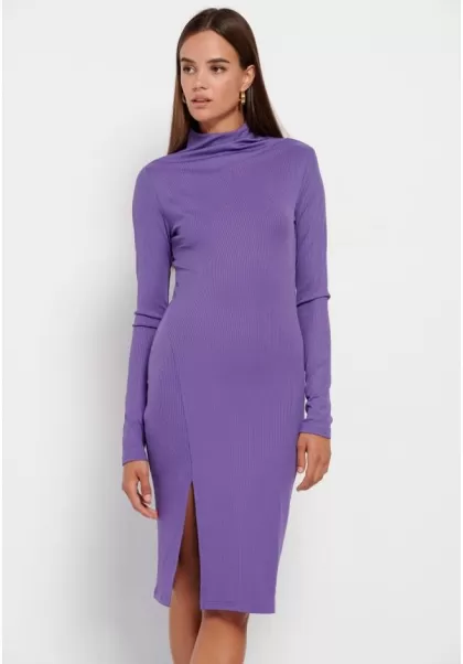 Women's Midi Dress In Rib Weave Dresses Funky-Buddha Versatile Purple Passion