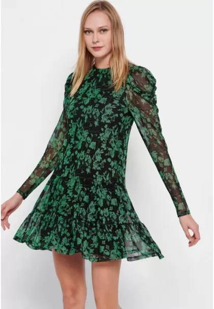All Over Printed Mini Dress Funky-Buddha Green Dresses Women's Top