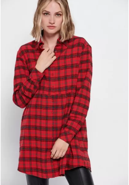 Women's Modern Ruby Red Checked Flannel Shirt Dress Dresses Funky-Buddha