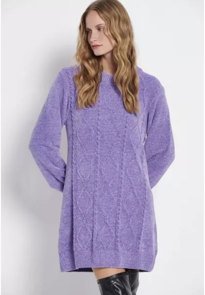 Cable Knit Chenille Mini Dress Funky-Buddha Women's Dresses Innovative Purple Passion