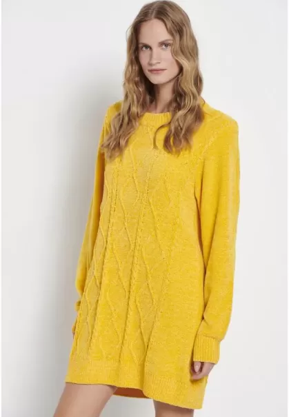 Cable Knit Chenille Mini Dress Funky-Buddha Accessible Women's Dresses Cyber Yellow