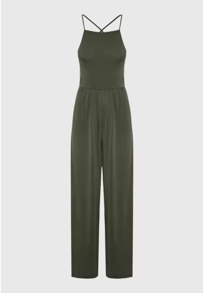 Women's Outlet Dresses Wide Leg Fit Jumpsuit With Side Openings Olive Branch Funky-Buddha