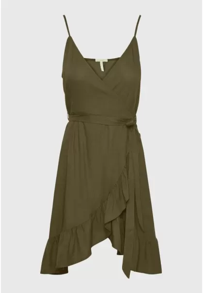 Women's Trendy Dresses Olive Branch Funky-Buddha Mini Wrapped Dress With Ruffles