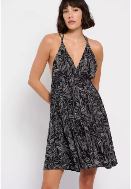 Women's Black Dresses Resilient Funky-Buddha All Over Printed Mini Dress With Side Slit