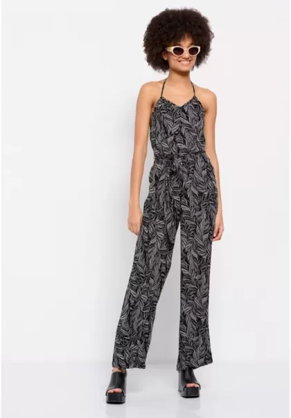 Dresses All Over Printed Jumpsuit With Open Back Women's Reliable Black Funky-Buddha