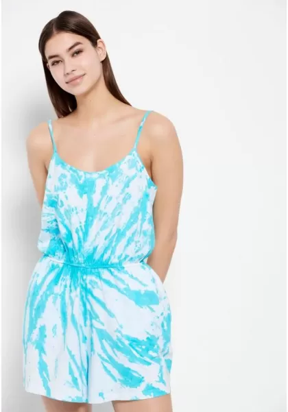 Turquoise Sea Playsuit With Tiy Dye Effect Women's Discount Dresses Funky-Buddha