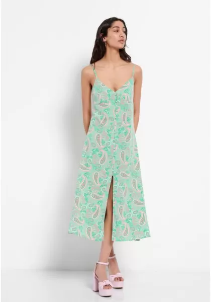 Funky-Buddha All Over Printed Maxi Dress Dresses Trusted Green Fig Women's