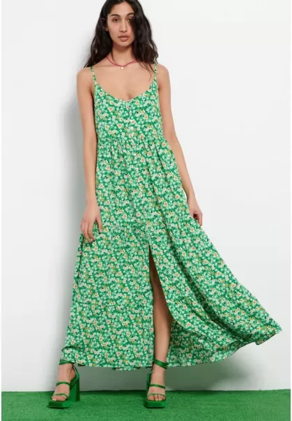 Apple Mint Dresses Funky-Buddha Loose Fit Floral Printed Maxi Dress Women's Free