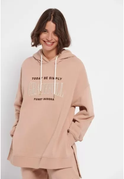 Women's Efficient Embroidered Loose Fit Hoodie Funky-Buddha Sweatshirts & Hoodies Beige