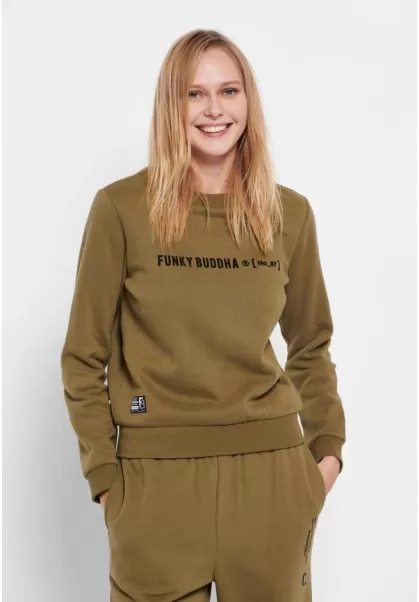Deal Crew Neck Sweatshirt With Print Deep Forest Women's Funky-Buddha Sweatshirts & Hoodies