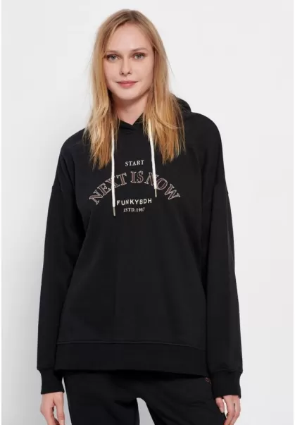 Funky-Buddha Women's Black Embroidered Loose Fit Hoodie Sweatshirts & Hoodies Inviting