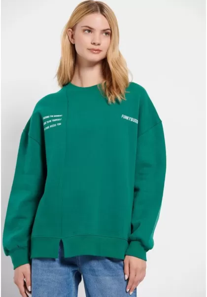 Sweatshirts & Hoodies Women's Versatile Funky-Buddha Pepper Green Oversized Sweater With Print On The Back