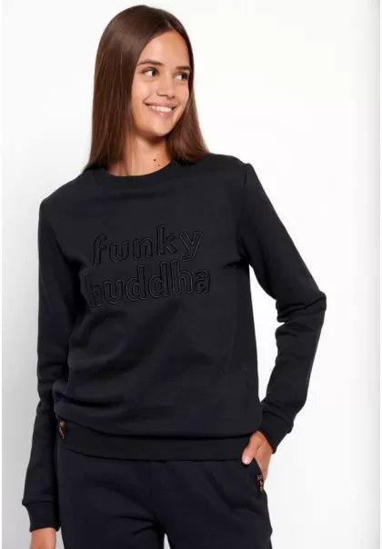 Sweatshirts & Hoodies Women's Crew Neck Sweatshirt With 3D Embroidery Black Charming Funky-Buddha