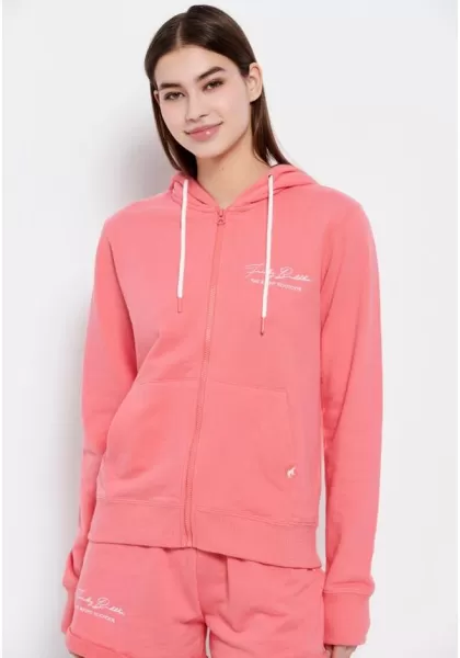 Peaceful Embroidered Zip Up Hoodie Sweatshirts & Hoodies Women's Fuchsia Pink Funky-Buddha