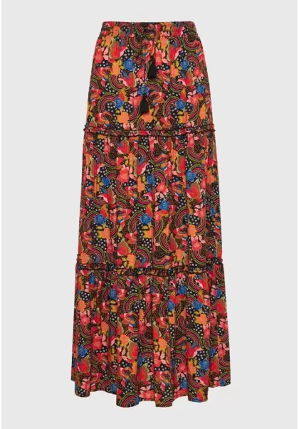 Women's Skirts Funky-Buddha Loose Fit Maxi All Over Printed Skirt With Side Slit Distinctive Multi