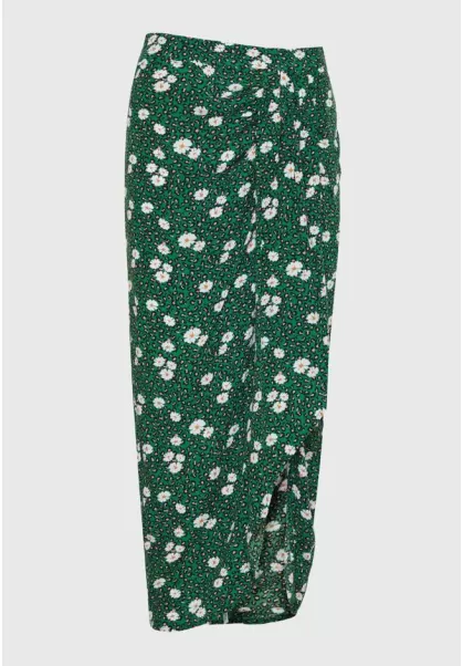 Sustainable Skirts Vibrant Green All Over Printed Midi Wrapped Skirt Funky-Buddha Women's