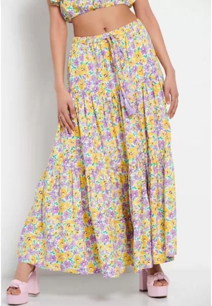 Women's Multi Funky-Buddha Skirts All Over Floral Printed Maxi Skirt Buy