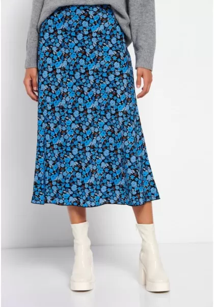 Horizon Blue Funky-Buddha Floral Midi Skirt Exclusive Skirts Women's