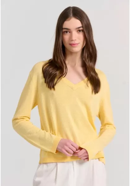 Lt Yellow Women's Funky-Buddha Women's Linen Blend Lightweight Sweater Knitwear & Cardigans Time-Limited Discount