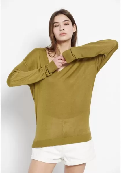Knitwear & Cardigans Women's V-Neck Women's Sweater Funky-Buddha Resilient Olive Oil