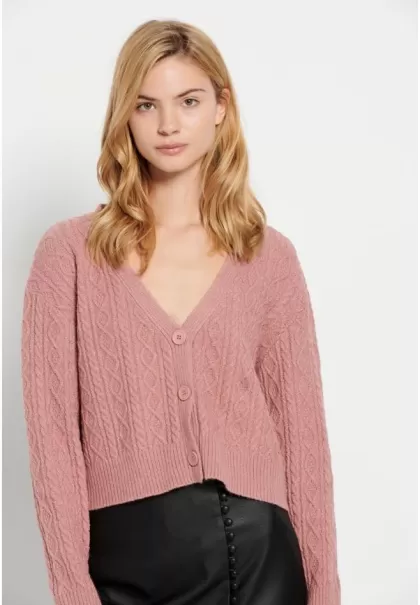 Cropped Cable Knit Cardigan Knitwear & Cardigans Dusty Rose Women's Funky-Buddha Cheap
