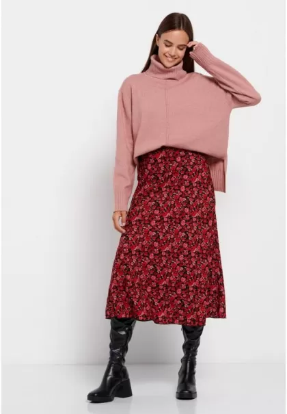 Turtle Neck Oversized Sweater With Side Slits Dusty Rose Funky-Buddha Women's Knitwear & Cardigans Quality