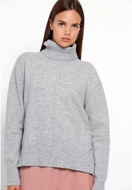 Knitwear & Cardigans Contemporary Women's Funky-Buddha Turtle Neck Oversized Sweater With Side Slits Grey Mel