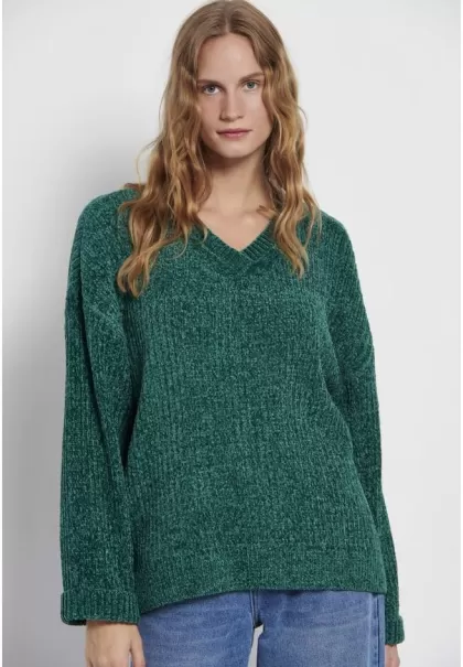 Quick Knitwear & Cardigans Pepper Green Funky-Buddha Women's Relaxed Fit V-Neck Chenille Sweater
