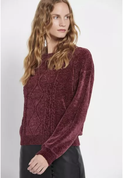 Ruby Wine Women's Cable Knit Chenille Sweater Introductory Offer Funky-Buddha Knitwear & Cardigans