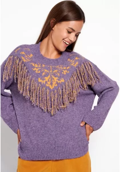 Robust Women's Knitwear & Cardigans Funky-Buddha Lavender Fog Boho Crew-Neck Pullover With Pattern