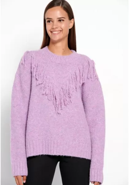 Women's Funky-Buddha Lavender Fog Oversized Crew-Neck Boho Pullover Discount Knitwear & Cardigans