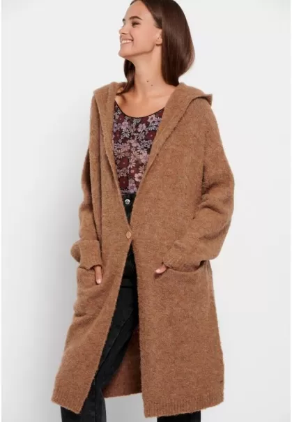Women's Knitwear & Cardigans Brown Sugar Affordable Funky-Buddha Oversized Long Knitted Cardigan With Hood