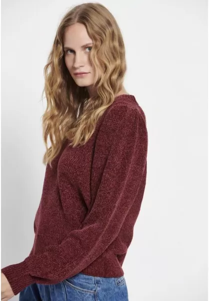 Ruby Wine Knitwear & Cardigans Women's Crew Neck Chenille Pullover Outlet Funky-Buddha