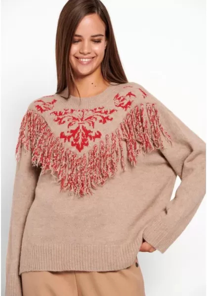 Knitwear & Cardigans Spacious Funky-Buddha Brown Sugar Boho Crew-Neck Pullover With Pattern Women's