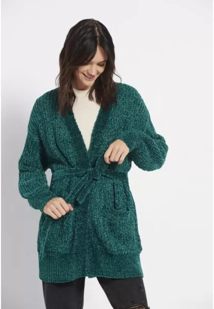 Reliable Funky-Buddha Knitwear & Cardigans Long Chenille Cardigan With Pockets Pepper Green Women's