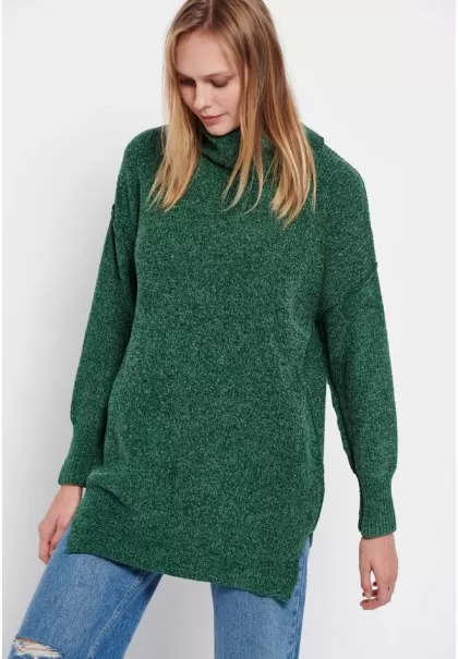 Funky-Buddha Bistro Green Women's 2024 Long Fit Turtle Neck Sweater Knitwear & Cardigans