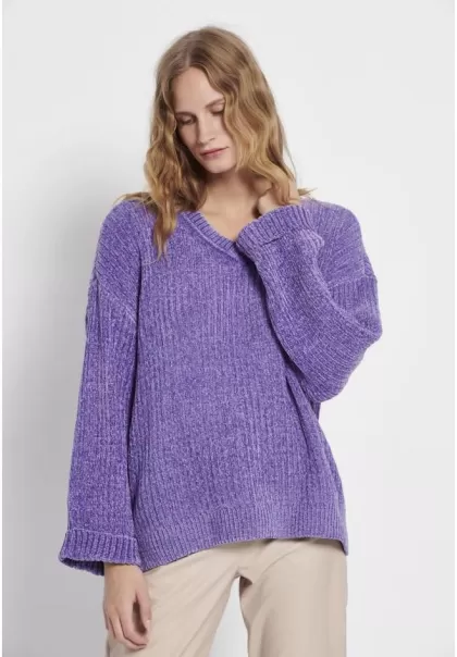 Women's Purple Passion Funky-Buddha Relaxed Fit V-Neck Chenille Sweater Knitwear & Cardigans Efficient