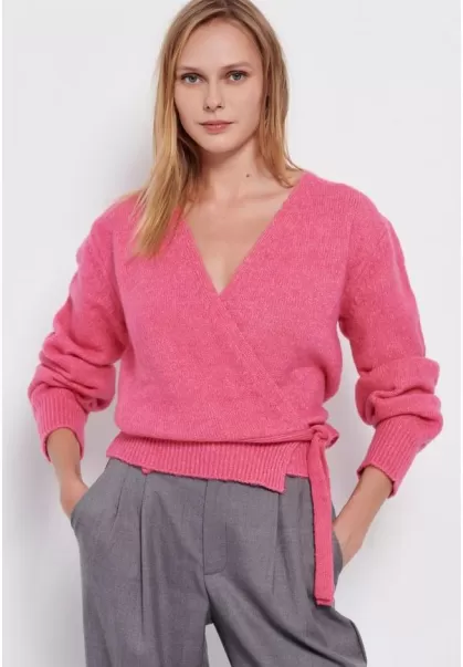 Efficient Knitwear & Cardigans V-Neck Wrap Sweater Rosebloom Women's Funky-Buddha