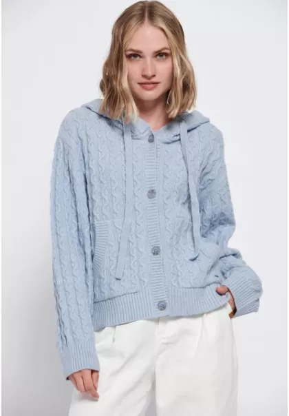 Hooded Melange Knit Cardigan Sustainable Ice Blue Women's Knitwear & Cardigans Funky-Buddha
