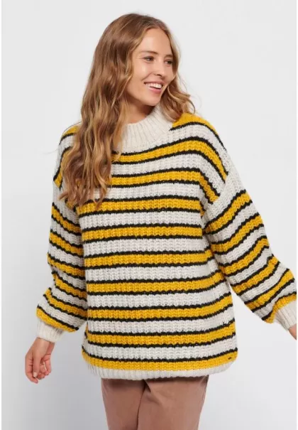 Loose Fit Striped Sweater Yellow Funky-Buddha Knitwear & Cardigans Advance Women's
