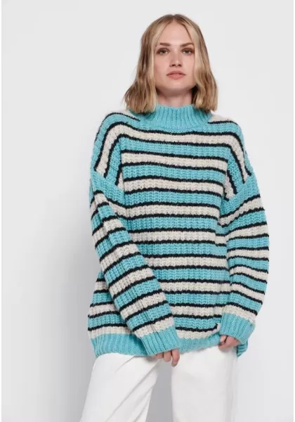 Blue Women's Knitwear & Cardigans Funky-Buddha Loose Fit Striped Sweater Distinctive