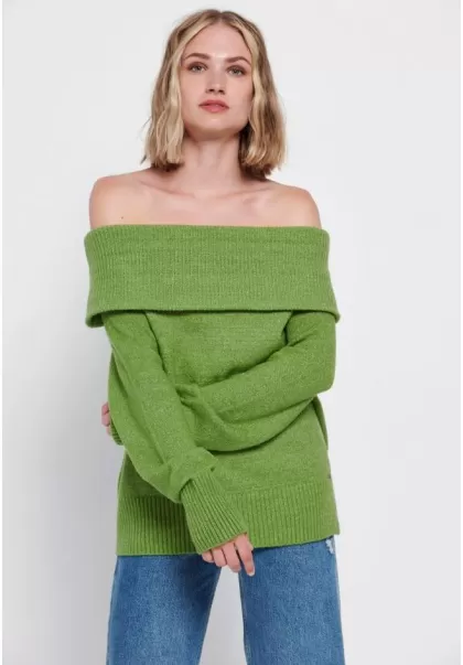 Funky-Buddha Green Glow Women's Women's Off Shoulders Sweater Store Knitwear & Cardigans