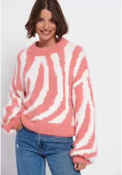 Funky-Buddha Bespoke Knitwear & Cardigans Sweet Coral Women's Two-Colour Knit Pullover